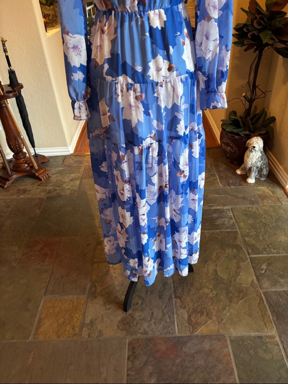 Source Unknown Blue and White Floral Tiered Maxi Dress - Picture 5 of 5
